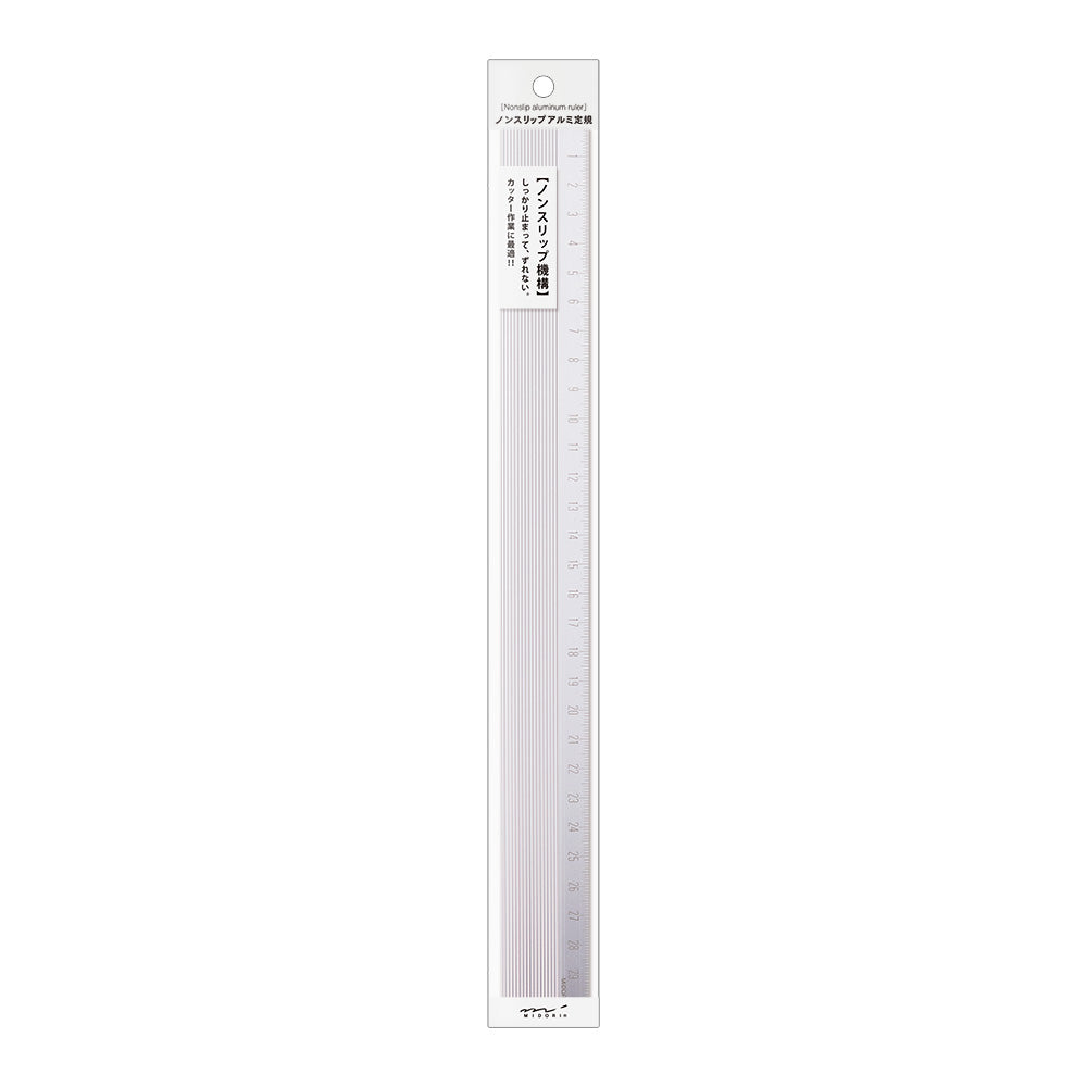 MIDORI Aluminium Ruler 30cm Non-Slip Silver