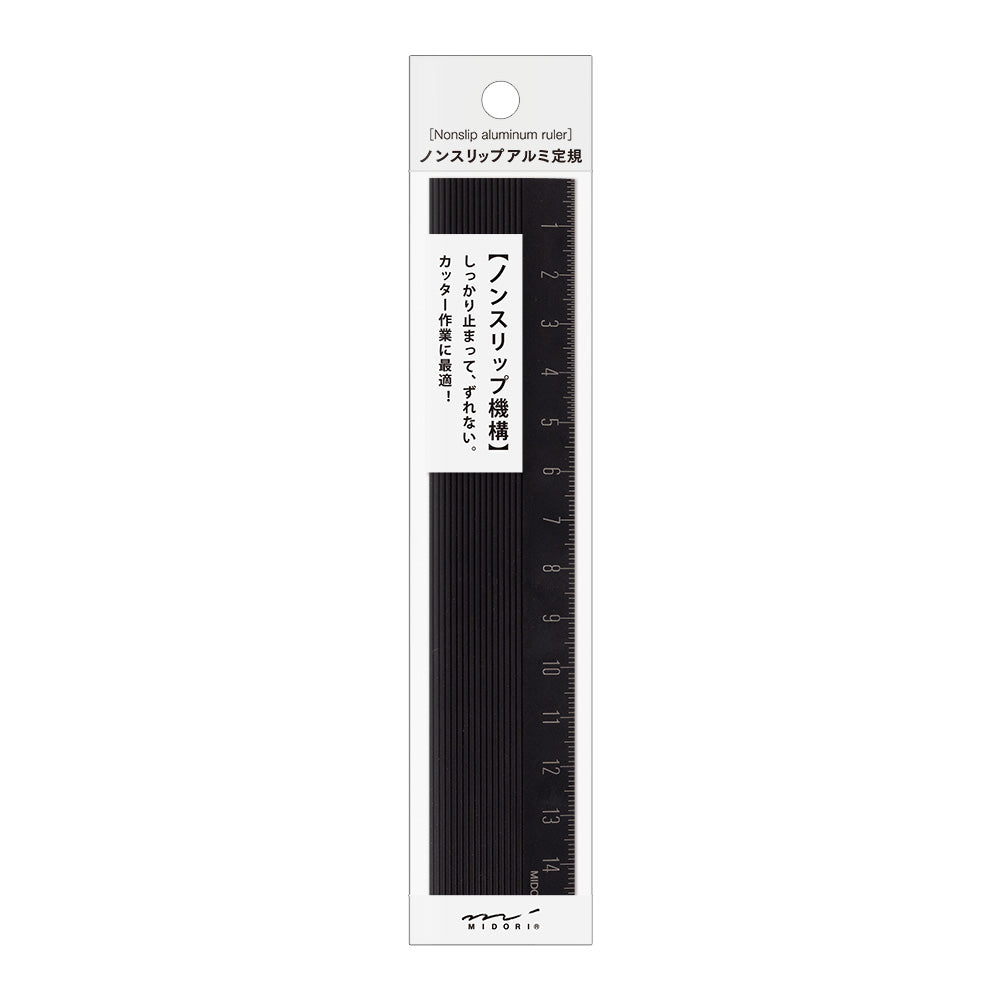 MIDORI Aluminium Ruler 15cm Non-Slip Black