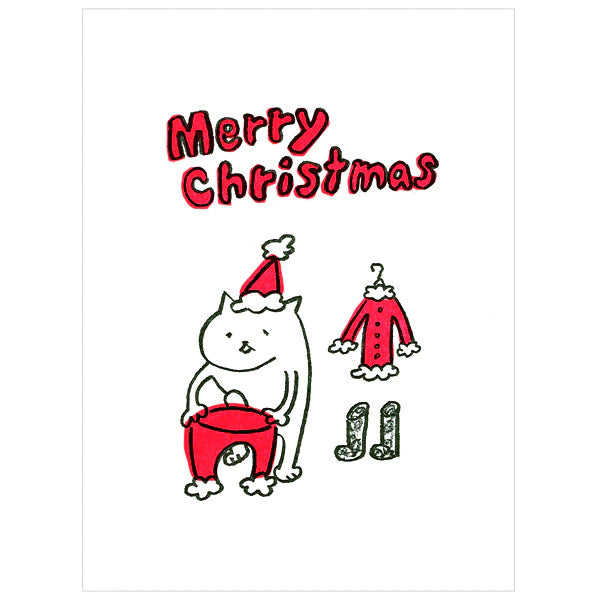 TEGAMI Letterpress Card Cat Santa