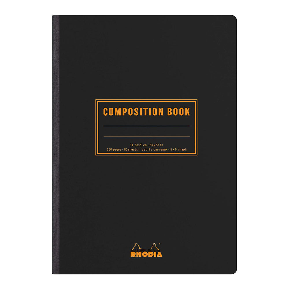 RHODIA Composition Book A5 148x210mm 5x5 Sq Black