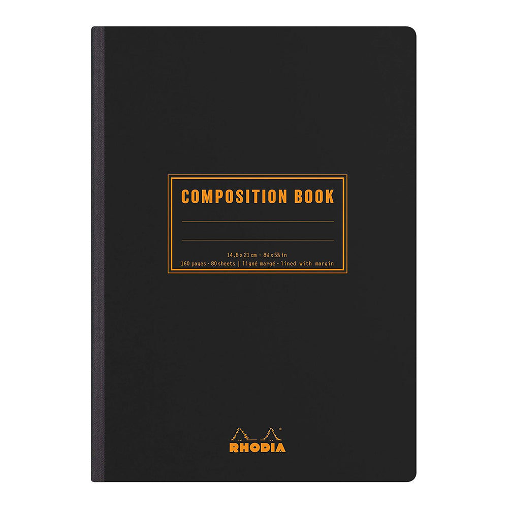 RHODIA Composition Book A5 148x210mm Lined+Margin Black