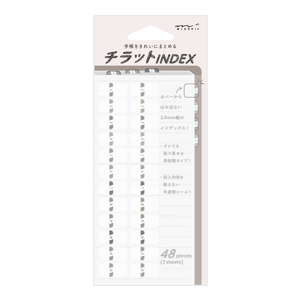 MIDORI Index Label S Chiratto Numbers Gray