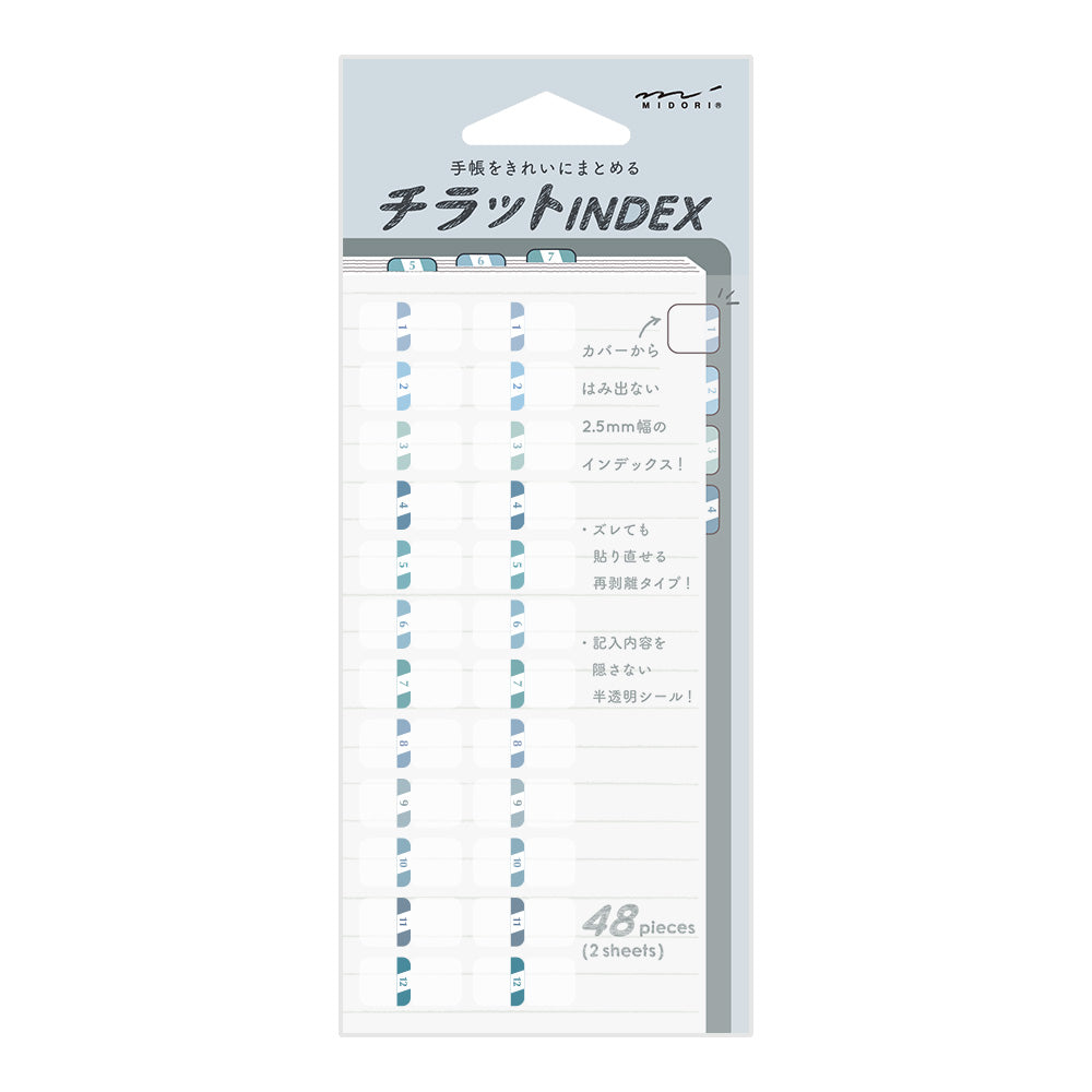 MIDORI Index Label S Chiratto Numbers Blue-Green