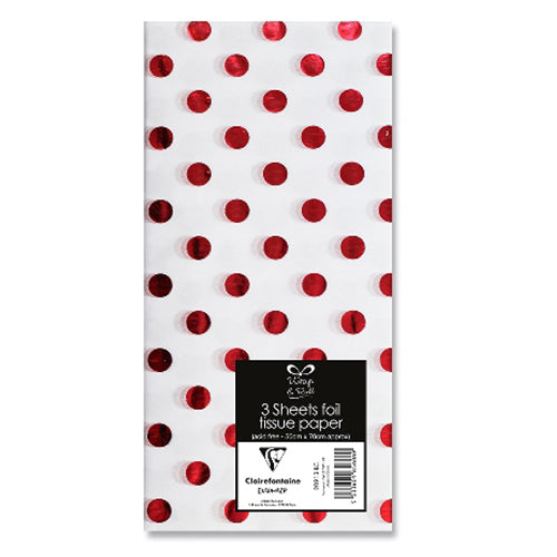 CLAIREFONTAINE Tissue Paper Foil 18g 50x70cm 3s Red Dots