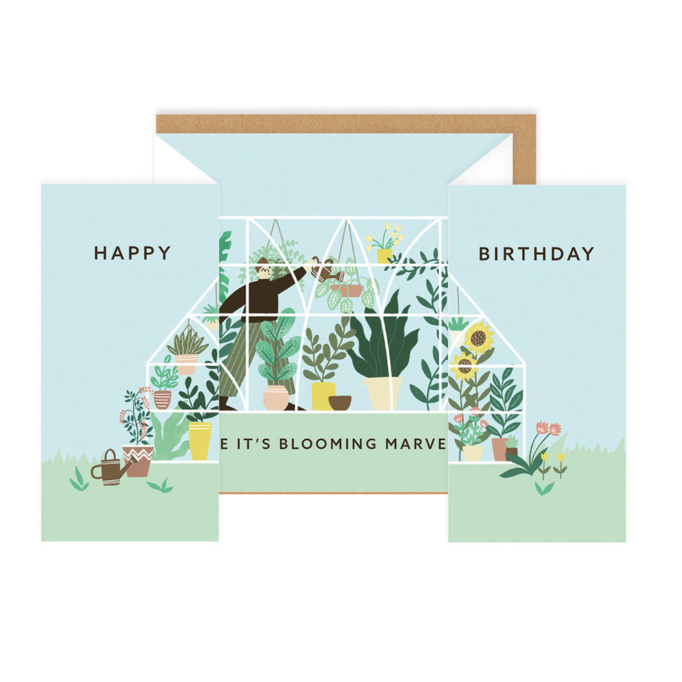 OHH DEER Card Green House Concertina Birthday