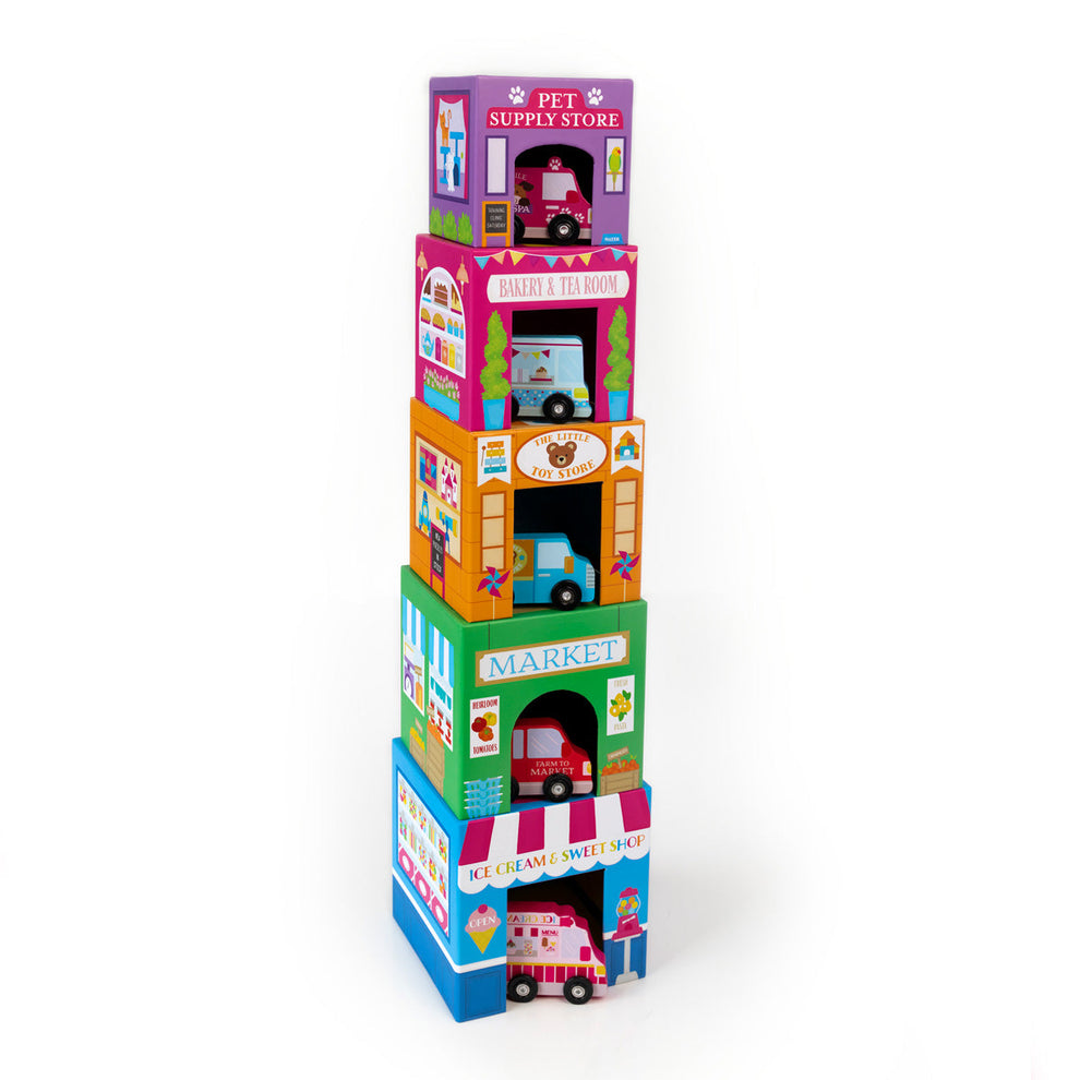 OOLY Stackables Nested Cardboard Toy-Rainbow Town 1233856