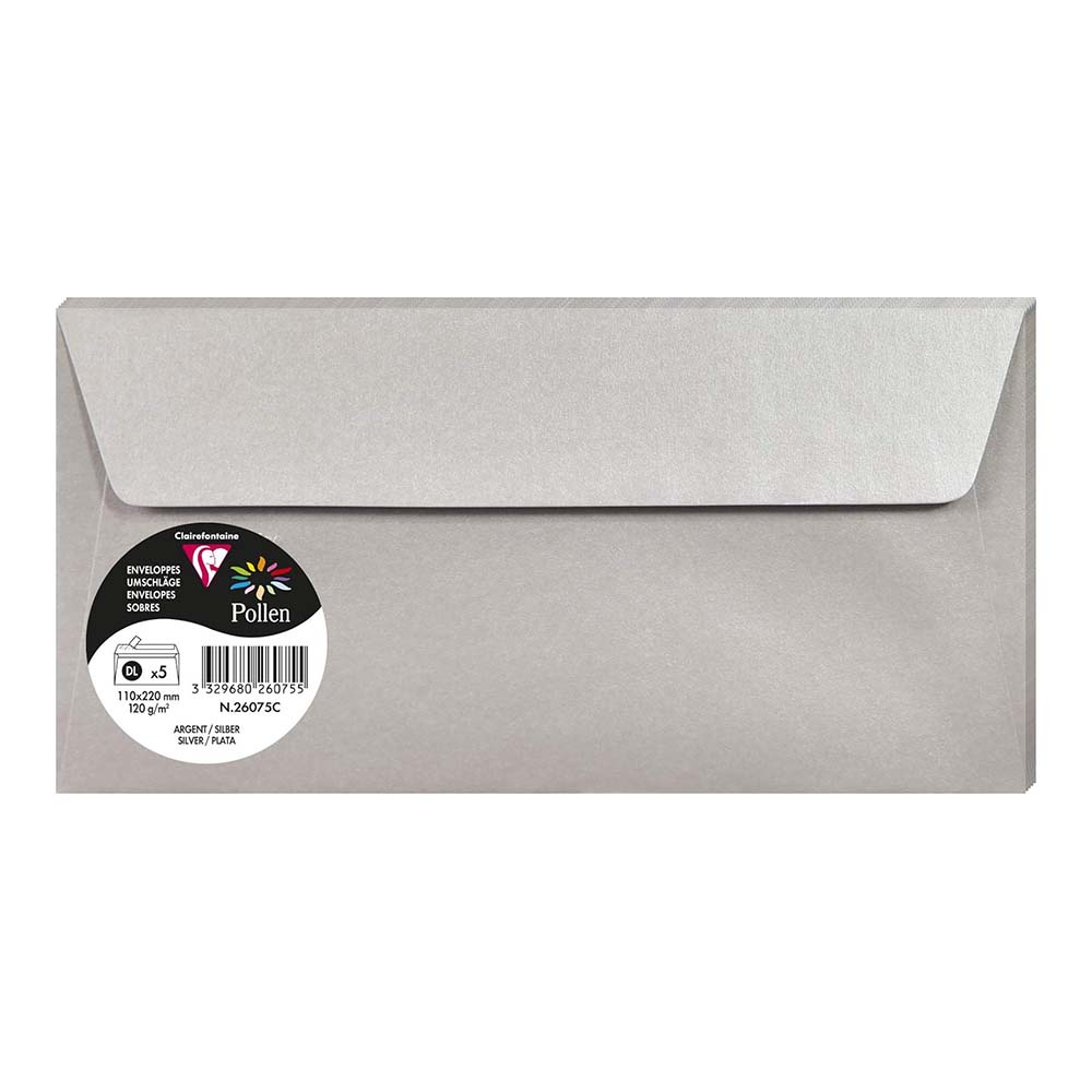 POLLEN Envelopes 120g 110x220mm Silver 5s