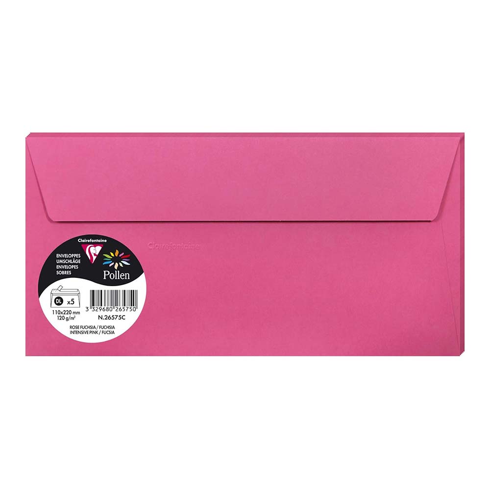 POLLEN Envelopes 120g 110x220mm Intensive Pink 5s