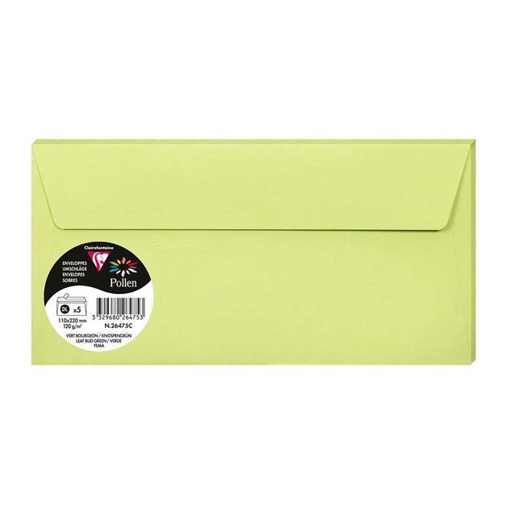 POLLEN Envelopes 120g 110x220mm Leaf Bud Green 5s