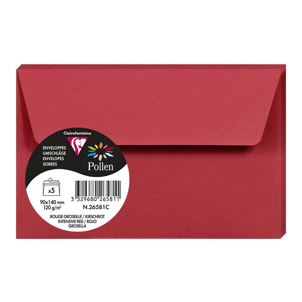 POLLEN Envelopes 120g 90x140mm Intensive Red 5s