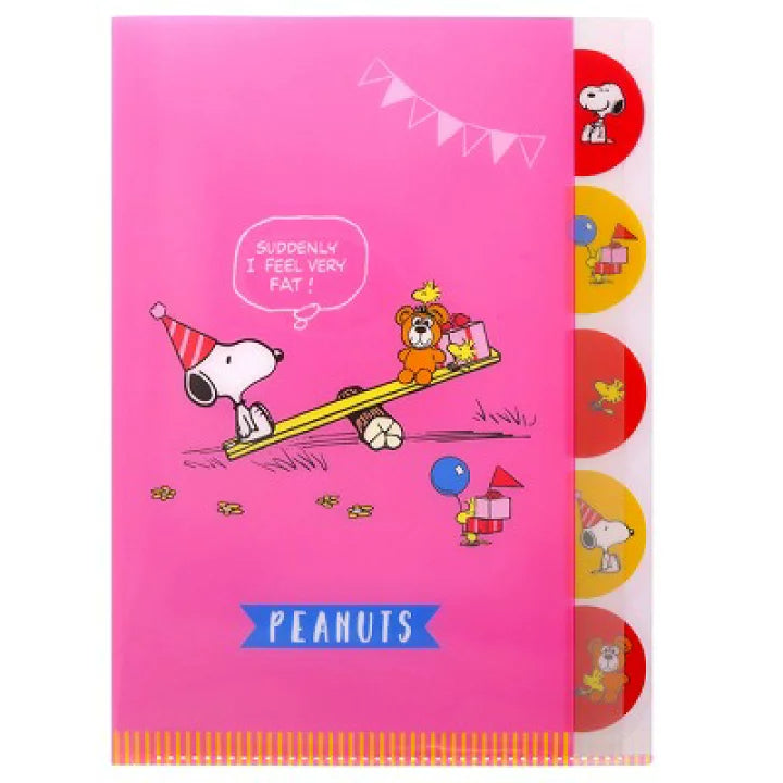 SUN-STAR Clear File FL 213 A4 5-Pockets Peanuts Vintage Pink