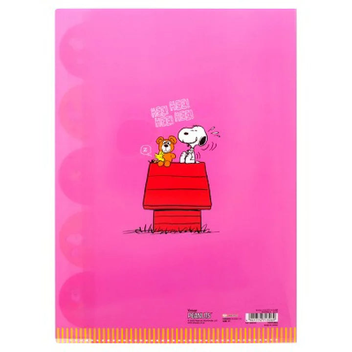 SUN-STAR Clear File FL 213 A4 5-Pockets Peanuts Vintage Pink