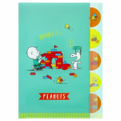 SUN-STAR Clear File FL 213 A4 5-Pockets Peanuts Vintage Green