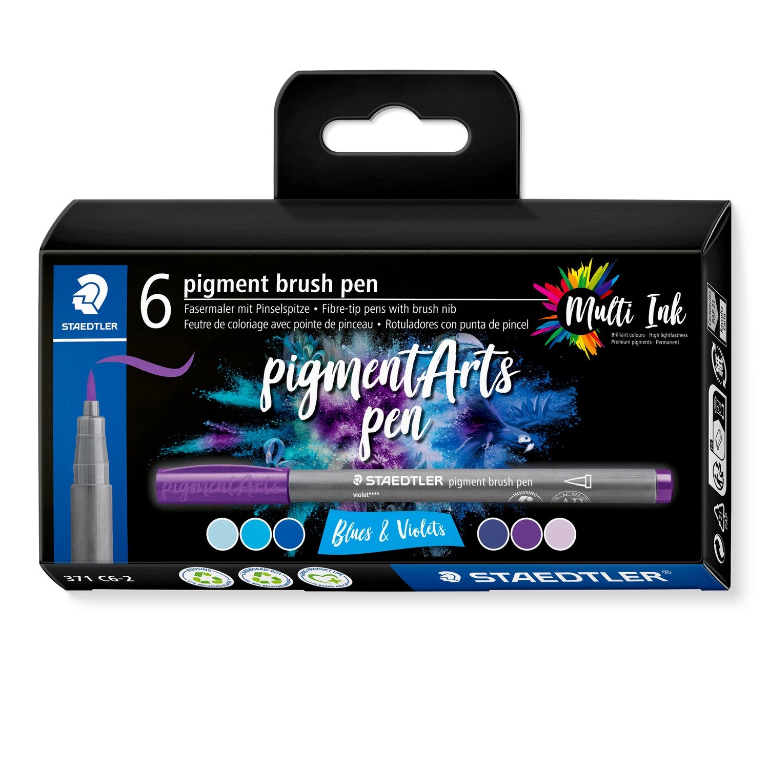 STAEDTLER Pigment Brush Pen Set of 6 Blues & Violets