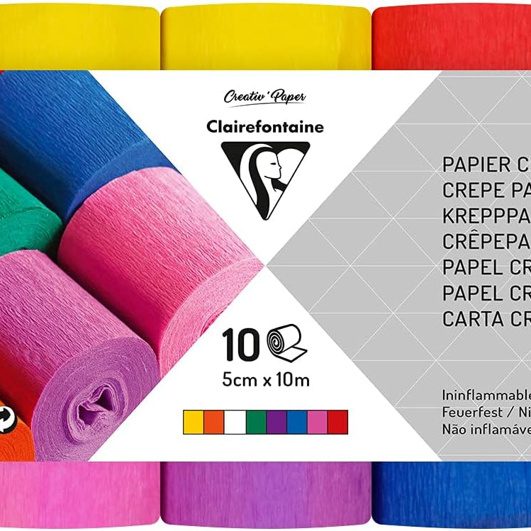CLAIREFONTAINE Crepe Paper Strips 5cmx10M 10s Mixed Assortment
