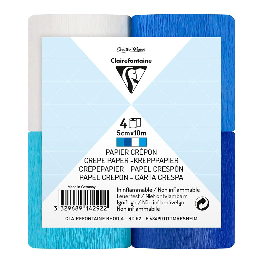CLAIREFONTAINE Crepe Paper Strips 5cmx10M 4s Blue Assortment