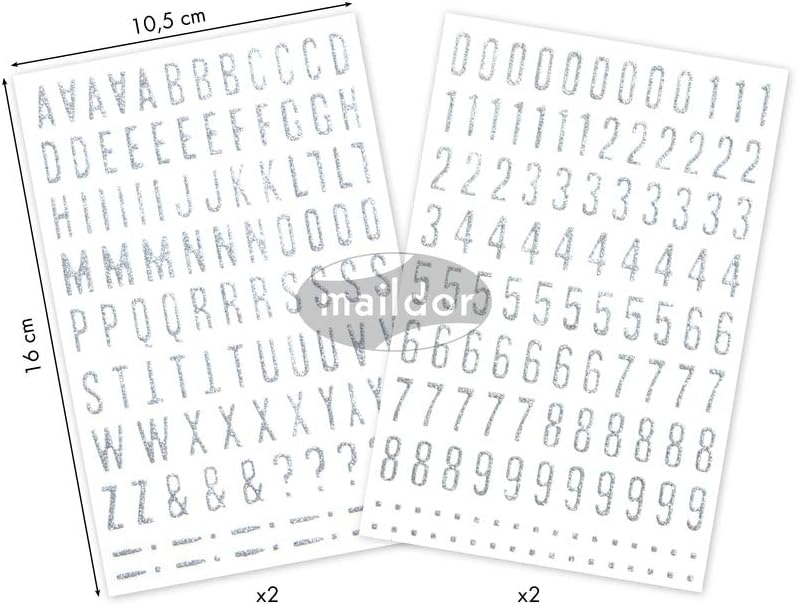 MAILDOR Deco Stickers Glitty Alphabet/Numbers Silver 2s