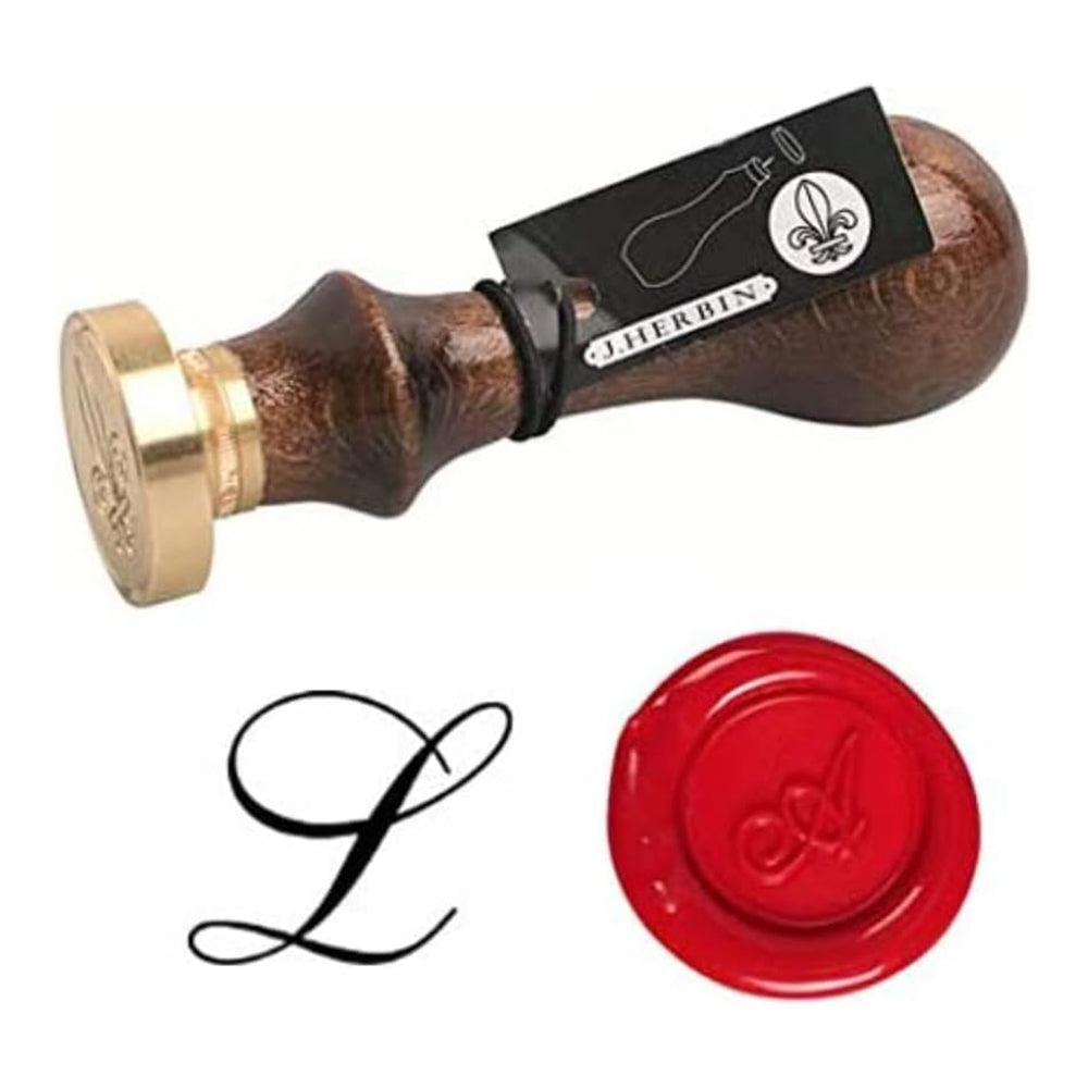JACQUES HERBIN Brass Seal Round with Wooden Handle 24mm English Letter-L