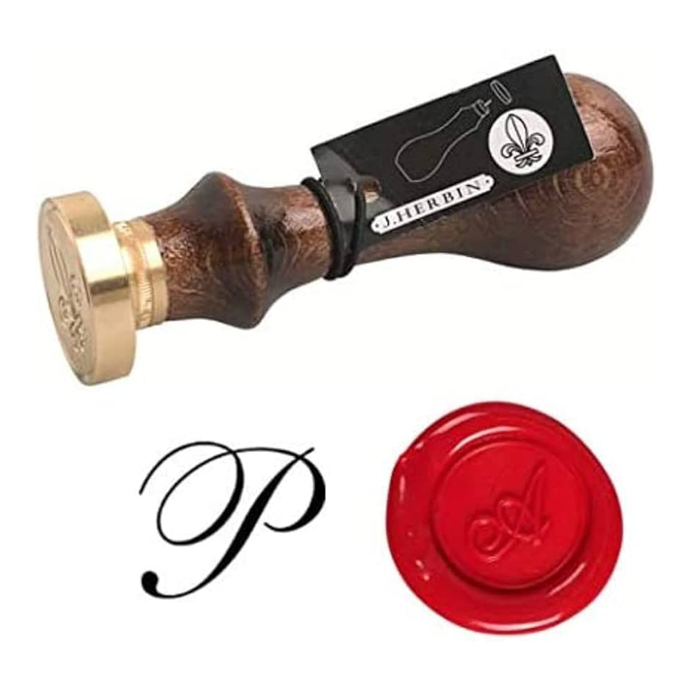 JACQUES HERBIN Brass Seal Round with Wooden Handle 24mm English Letter-P
