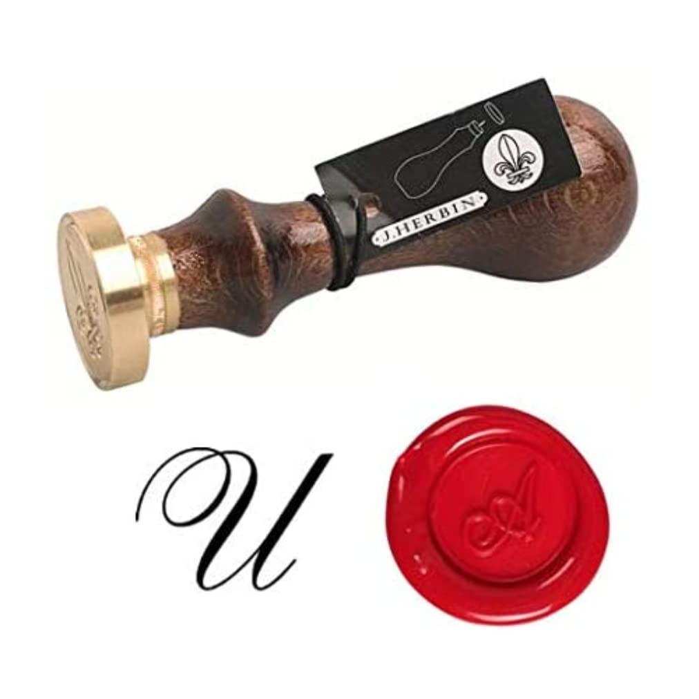 JACQUES HERBIN Brass Seal Round with Wooden Handle 24mm English Letter-U