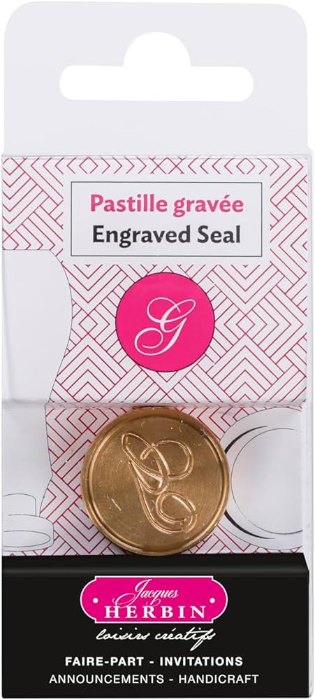 JACQUES HERBIN Brass Engraved Seal Round 24mm English Letter-G