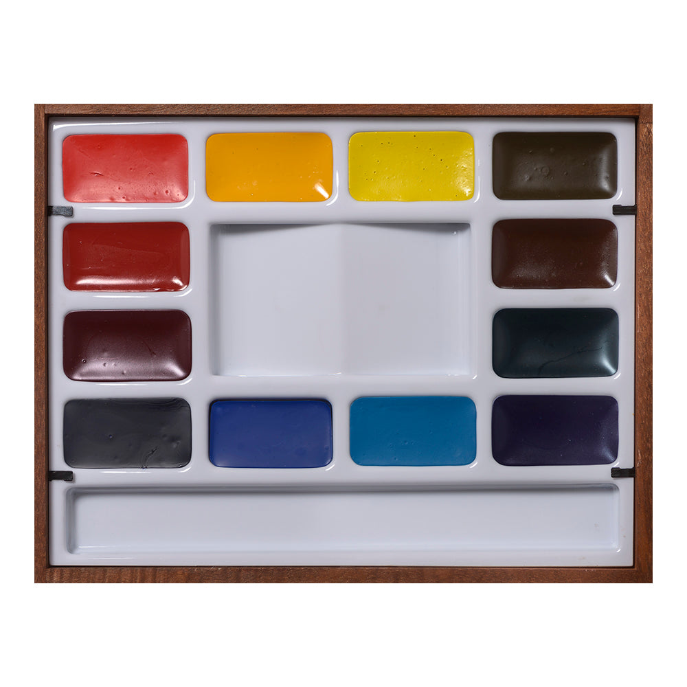 BLOCKX Artists' Watercolour Mahogany Box Palmaerts Set of 12+3 Palettes