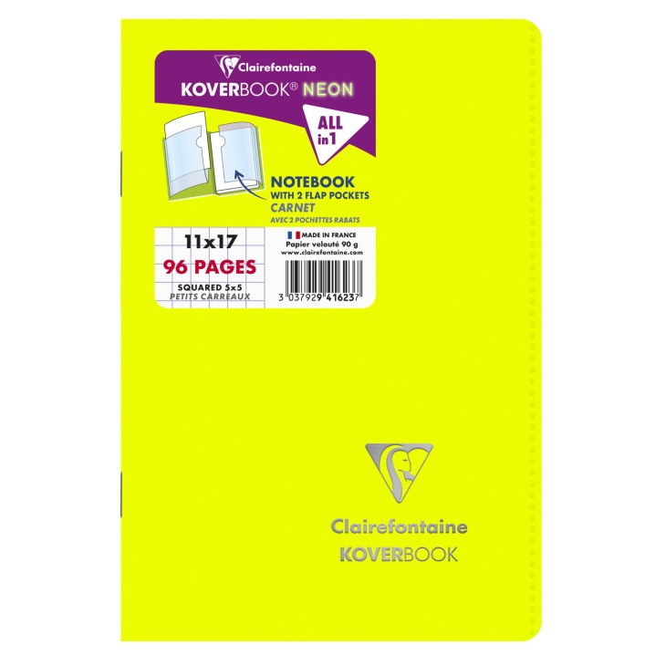 CLAIREFONTAINE Koverbook Neon Stapled Notebook 11x17cm 48s 5x5 Sq Assorted