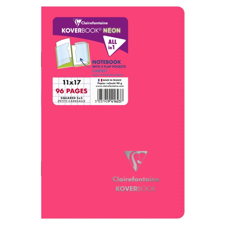 CLAIREFONTAINE Koverbook Neon Stapled Notebook 11x17cm 48s 5x5 Sq Assorted