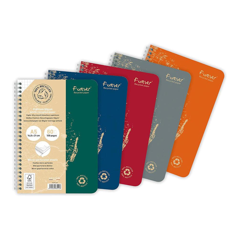 CLAIREFONTAINE Forever Premium Wirebound Notebook Detachable Sheets A5 60s 5x5 Sq Assorted