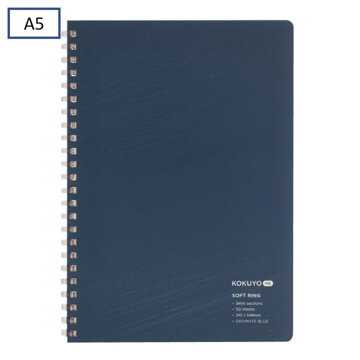 KOKUYO ME Soft Ring Notebook D-Shaped A5 5mm Grid Graphite Blue