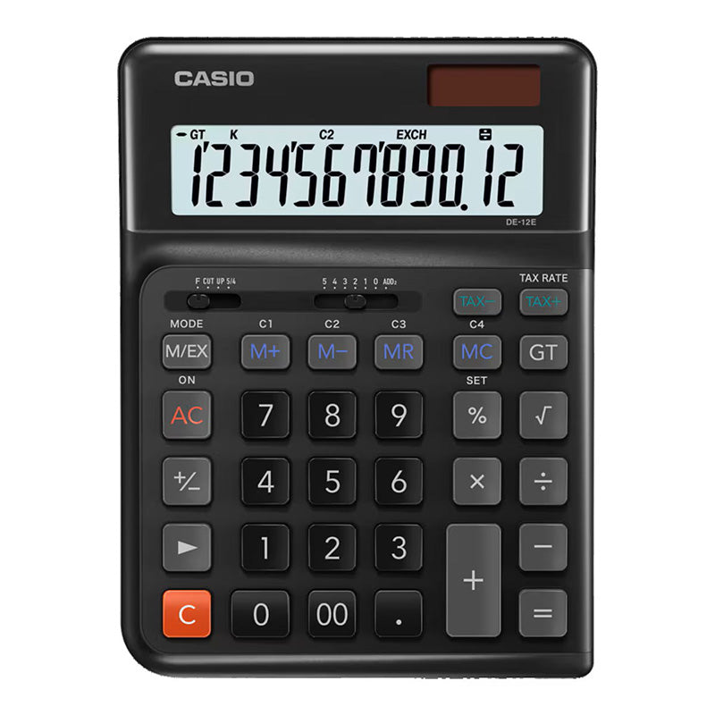 CASIO Calculator DE-12E-BK Ergonomic Type Black