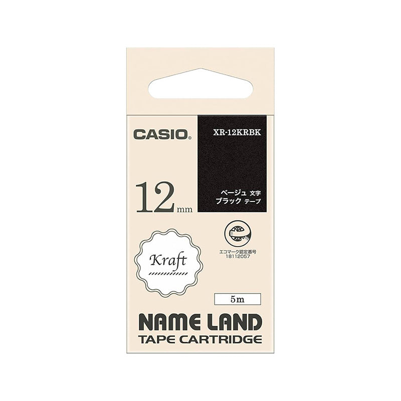 CASIO Name Land Kraft Tape Cartridge 12mm Beige on Black