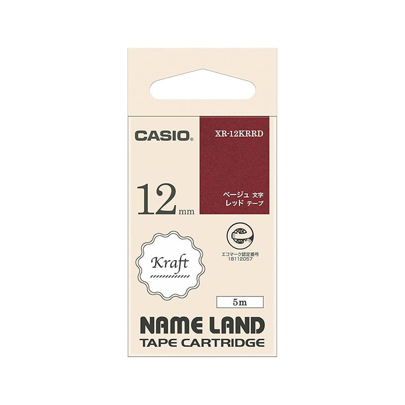 CASIO Name Land Kraft Tape Cartridge 12mm Beige on Red