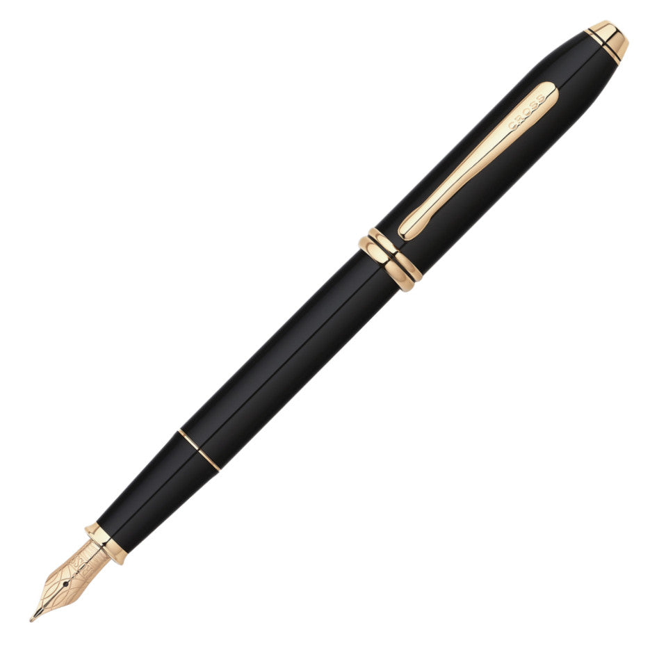 CROSS Townsend Black Lacquer/Gold 18K Gold Nib Fountain Pen Medium