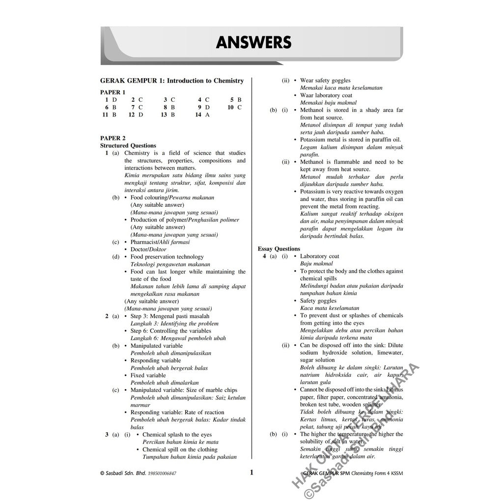 Gerak Gempur SPM Kimia (Bilingual) Tingkatan 4