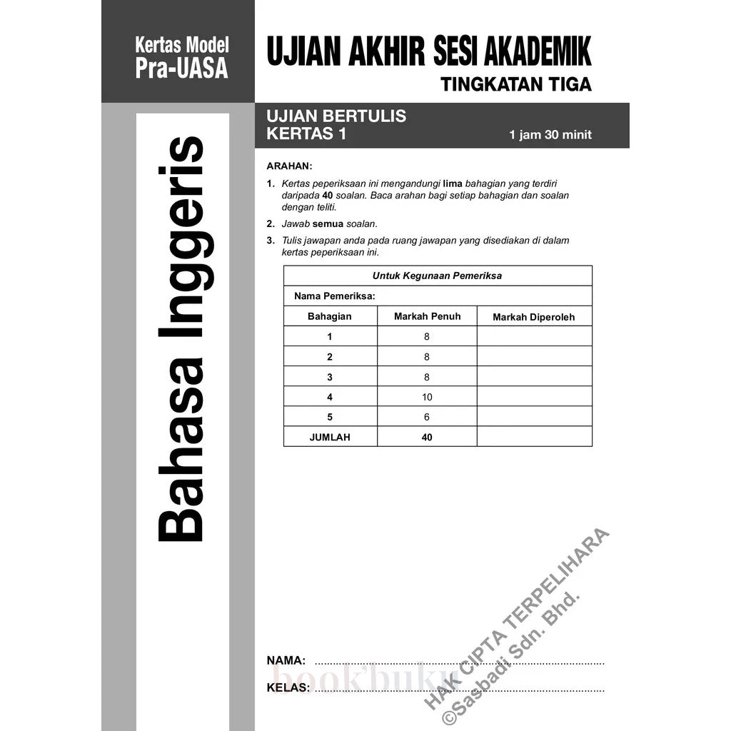 Kertas Model UASA KSSM English Form 3 (Edisi Semakan)