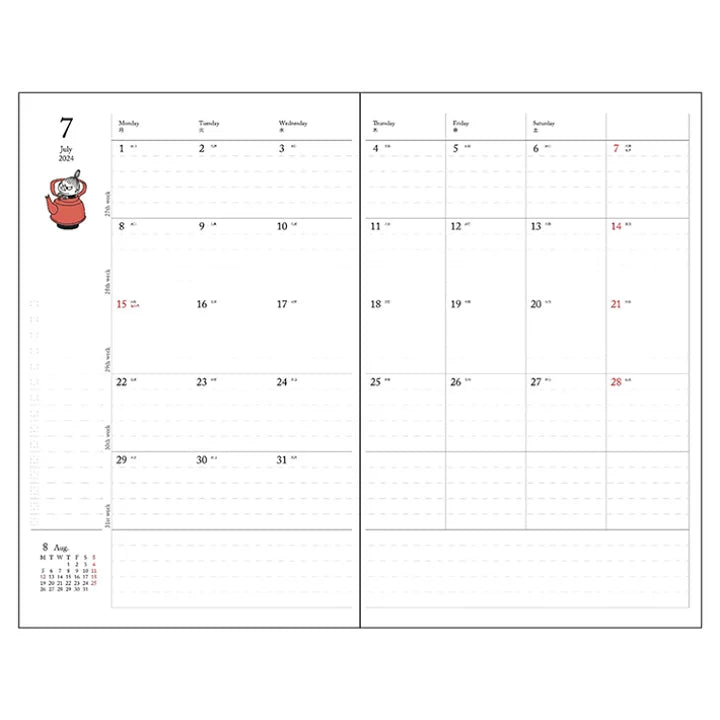 SUN-STAR 2024 Schedule Book A5 Slim with Cover Monthly Moomin Red