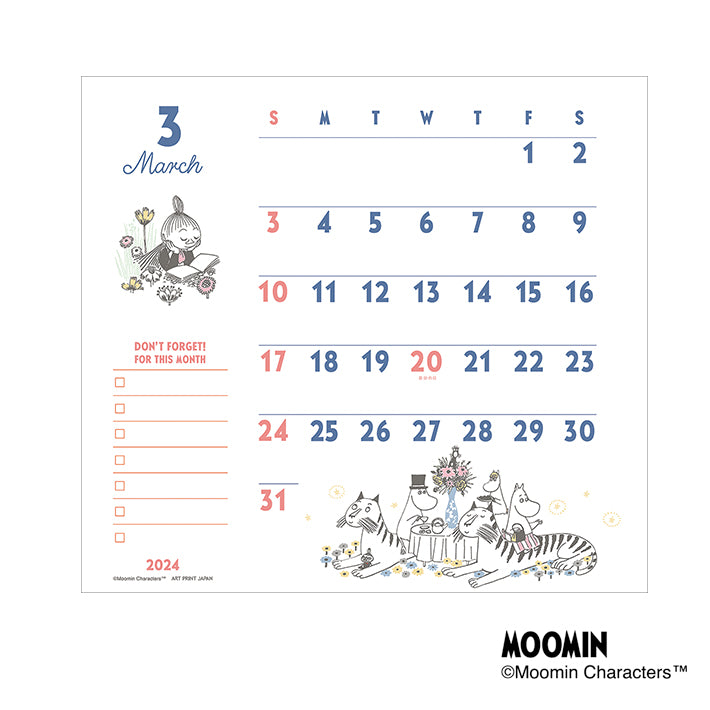 SUN-STAR 2024 Wall Calendar APJ Moomin with Wood Header