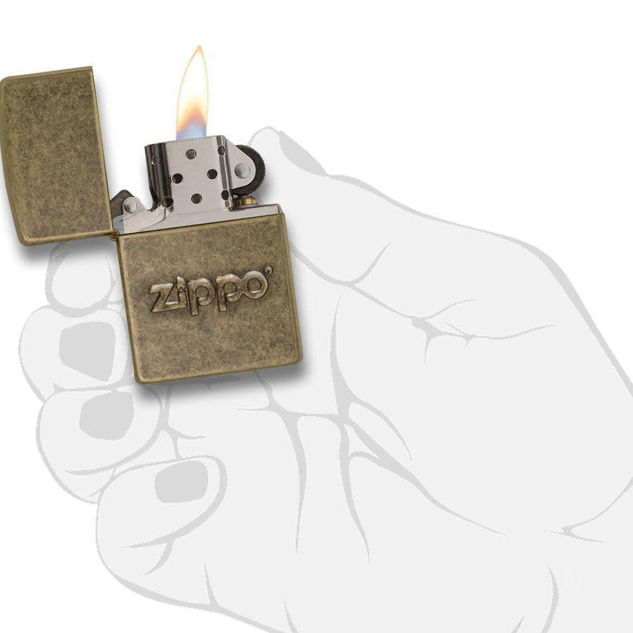 ZIPPO Lighter Antique Brass with Stamped Zippo Logo