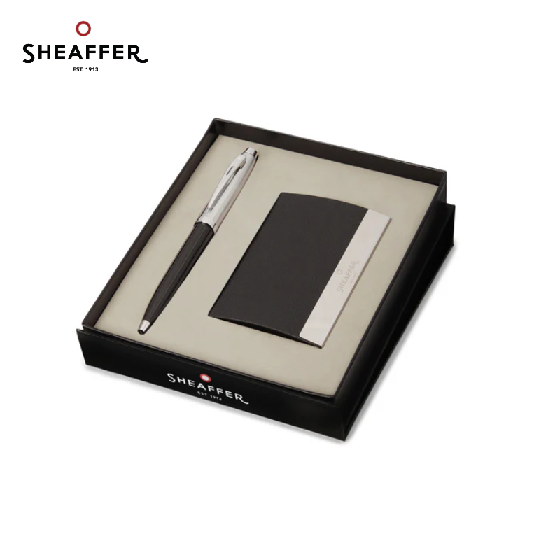 SHEAFFER 100 Glossy Black/Chrome 9313 Ball Pen with Business Card Holder