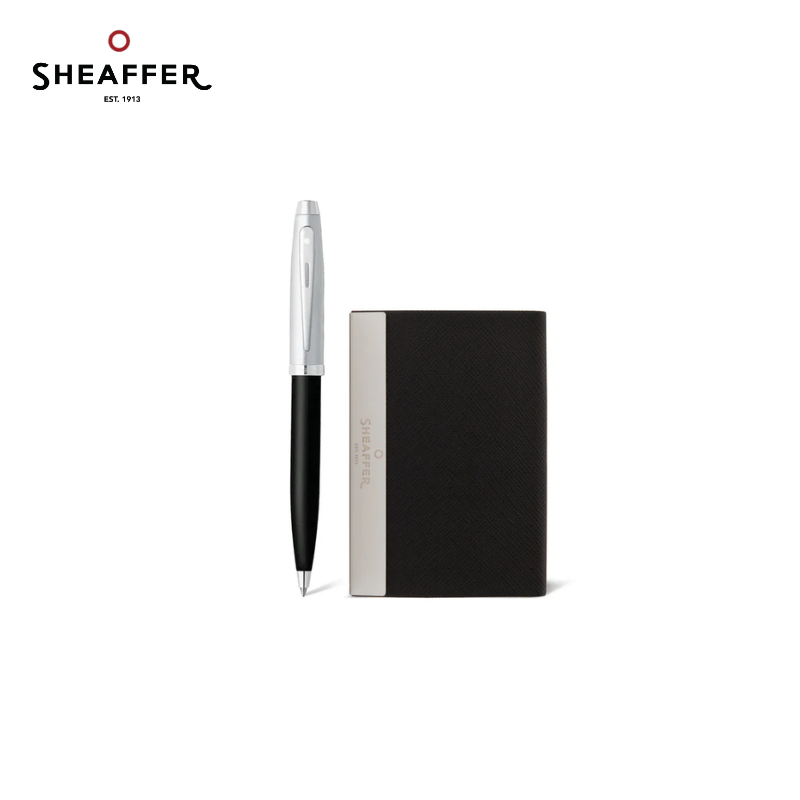 SHEAFFER 100 Glossy Black/Chrome 9313 Ball Pen with Business Card Holder