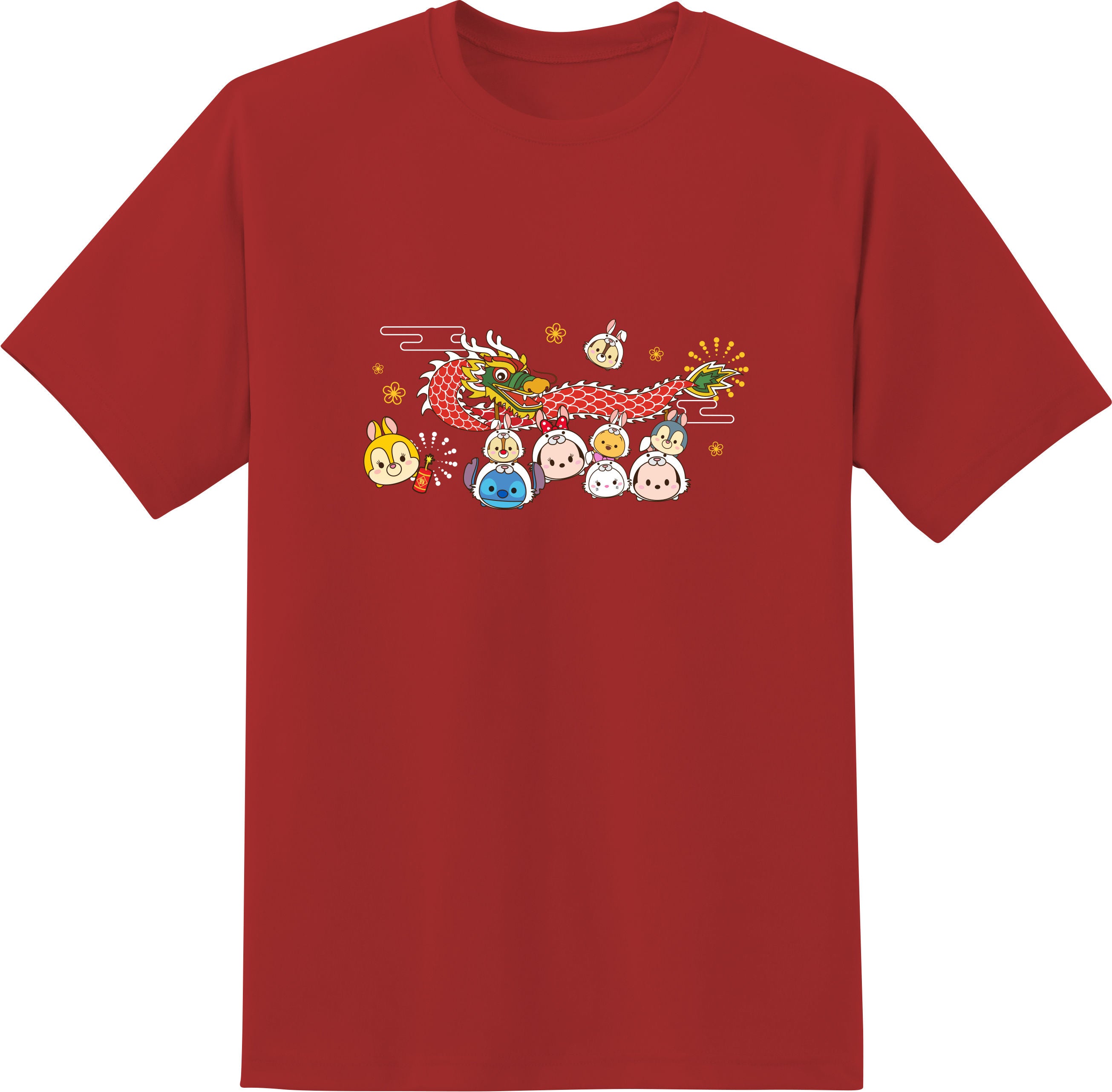 SANRIO T-Shirt Adult Tsum Tsum Rabbit Dragon Dance Red S