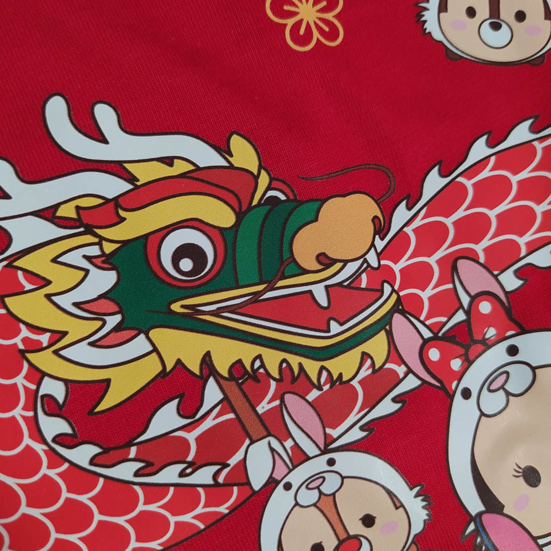 SANRIO T-Shirt Adult Tsum Tsum Rabbit Dragon Dance Red XS