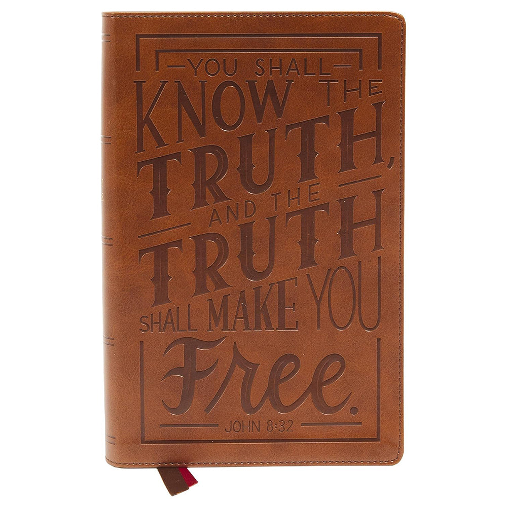 NKJV - Personal Size Large Print Reference Bible, Verse Art, Leathersoft, Brown