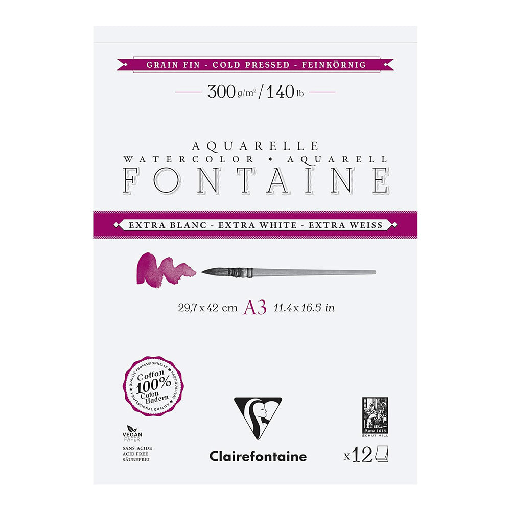 CLAIREFONTAINE Fontaine 2 Sides Cold Pressed 300g Extra White A3 12s