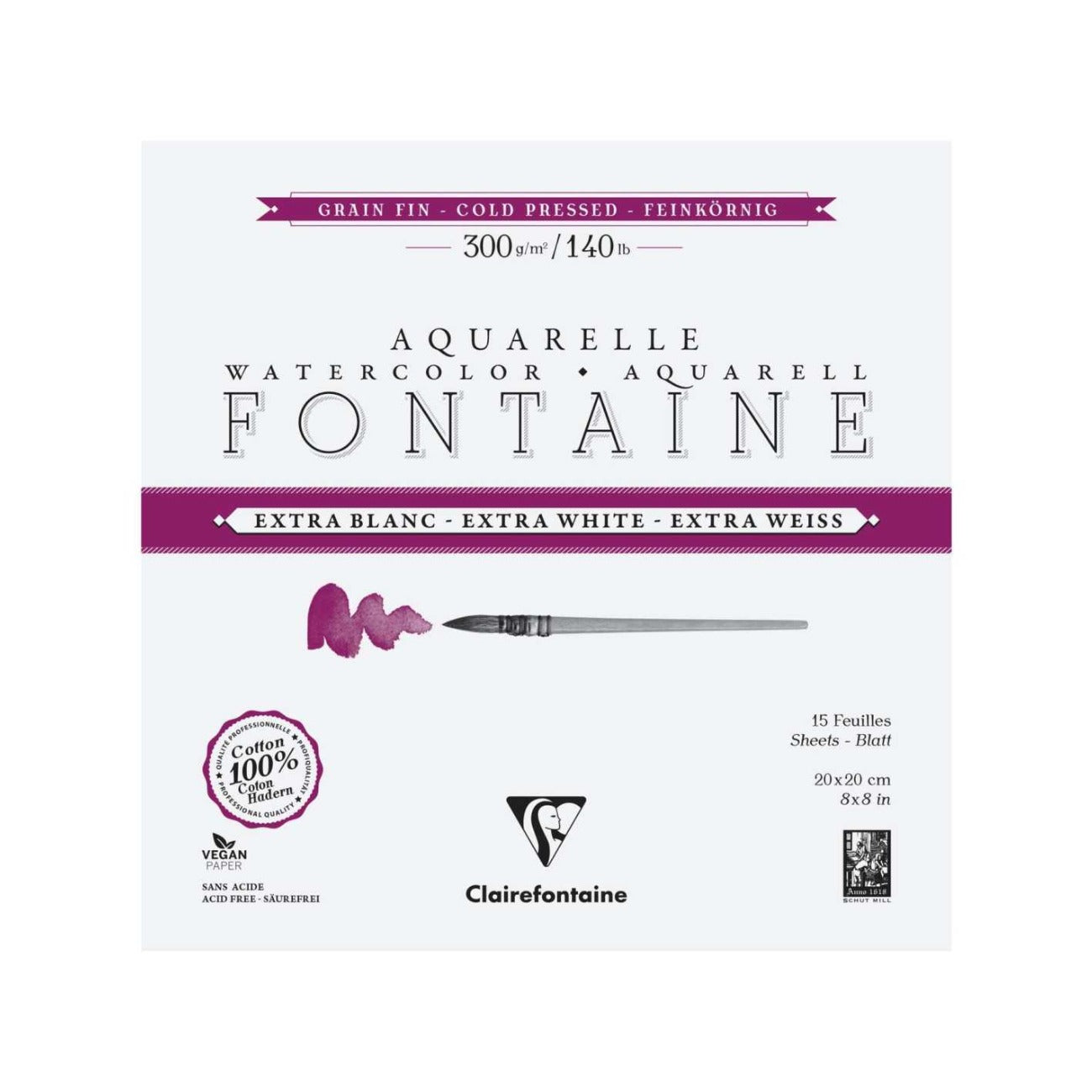 CLAIREFONTAINE Fontaine 4 Sides Cold Pressed 300g Extra White 20x20cm 15s