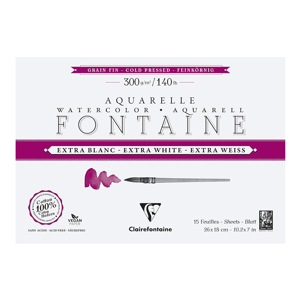 CLAIREFONTAINE Fontaine 4 Sides Cold Pressed 300g Extra White 26x18cm 15s