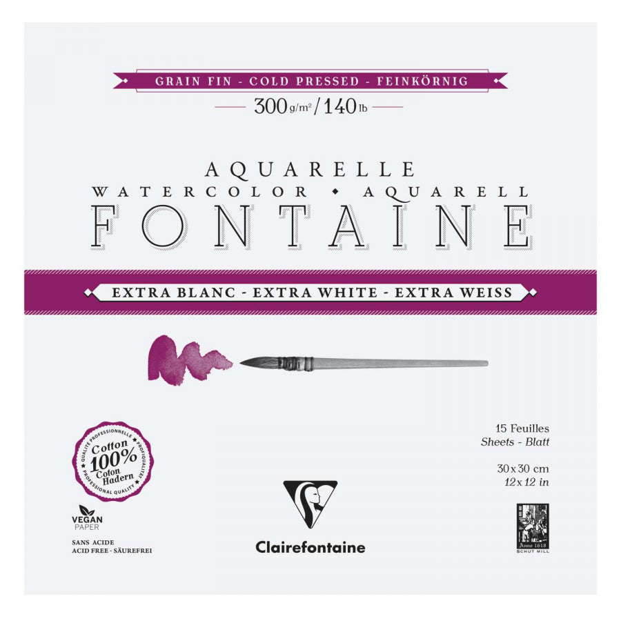 CLAIREFONTAINE Fontaine 4 Sides Cold Pressed 300g Extra White 30x30cm 15s