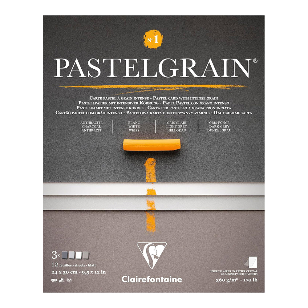 CLAIREFONTAINE Pastelgrain Pad 360g 24x30cm 12s Grey Shades Assorted