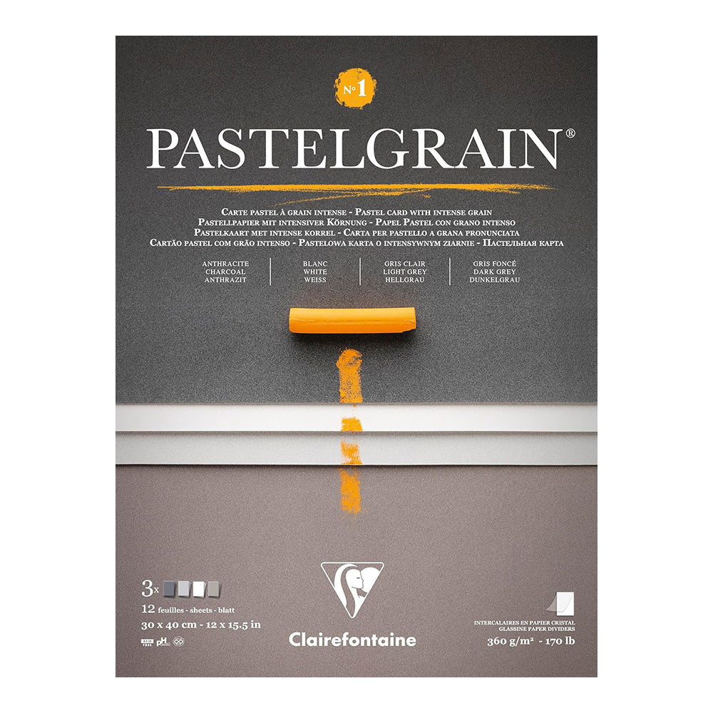 CLAIREFONTAINE Pastelgrain Pad 360g 30x40cm 12s Grey Shades Assorted